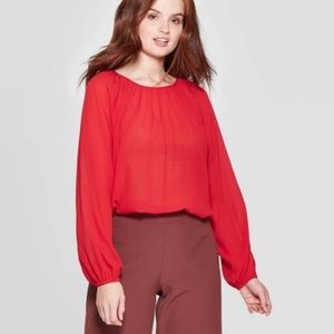 Long Sleeve Tie Crew Neck Top